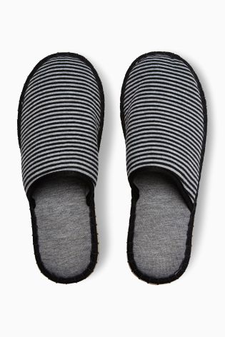Grey/Black Stripe Espadrille Mule Slippers